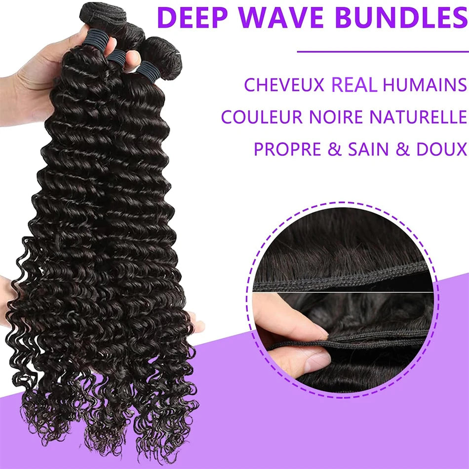Burmese Raw Curly Human Hair Bundles Deep Wave Sew in Quickly Weave