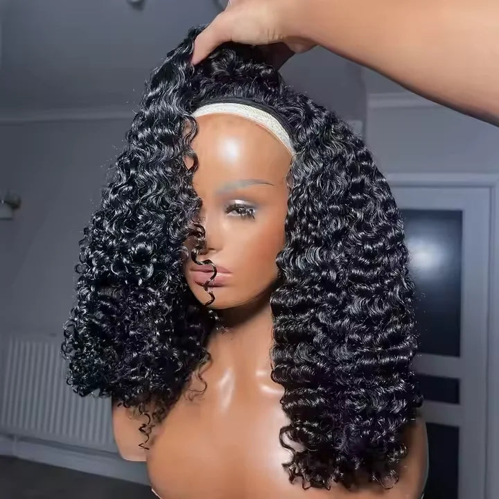 Afro Kinky Curly Human Hair Headband Wig — Glueless 3-in-1 Half Wig, 300% Density