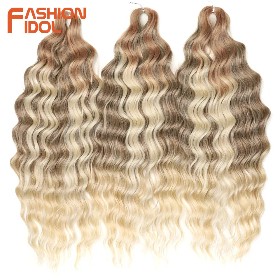 Loose Deep Wave Synthetic Braiding Hair Extensions - 24 Inch Water Wave, Ombre Blonde Twist Crochet