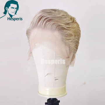 Blonde Human Hair Full Lace Wig for Men, Pixie Cut, Pre-Plucked