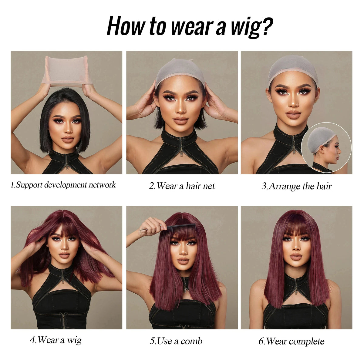 Fashion synthetic wig with medium-length wavy hair in a chin-length style, made of high-temperature hair fibers.