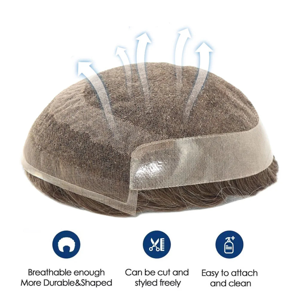 Lace Front & PU Toupee Natural Hairline Hair Prosthesis Human Replacement System