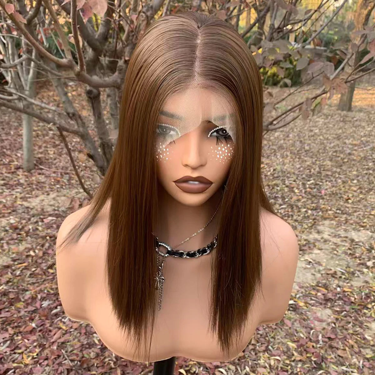 Light Brown Bob Wig, 13x4 Glueless Synthetic Lace Front 150%Density 14inch Short