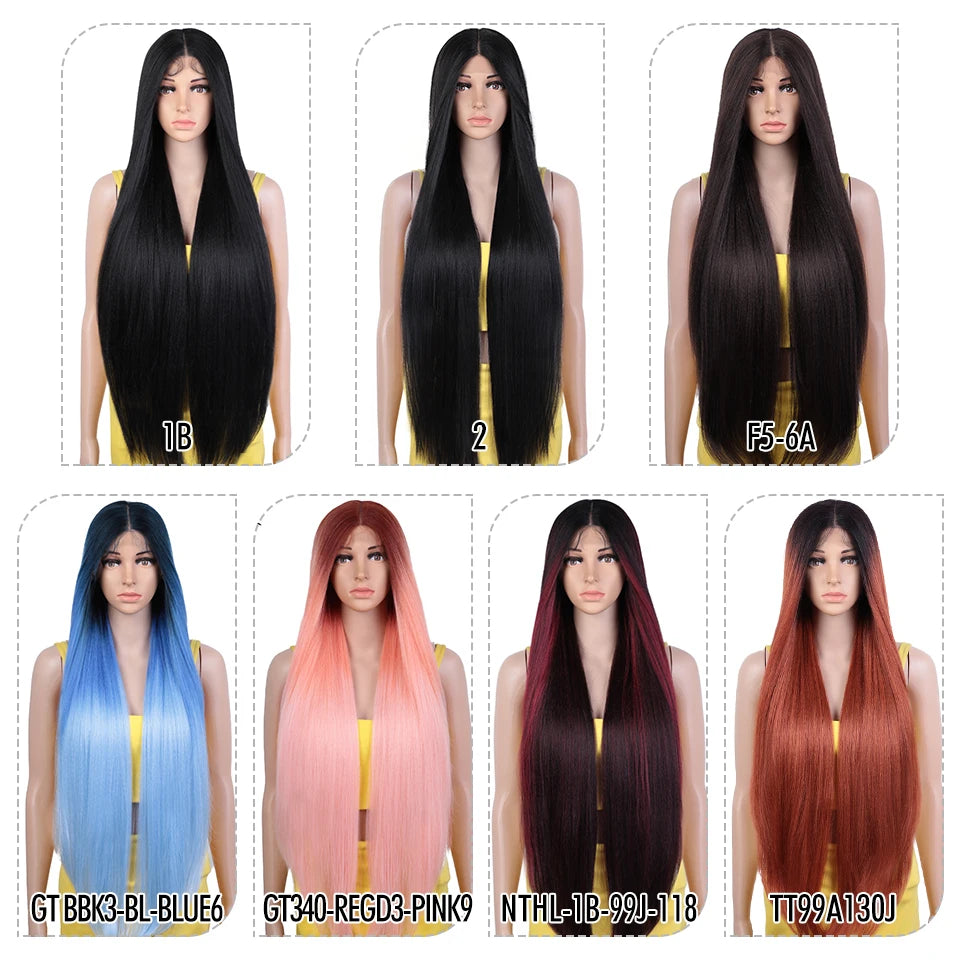 Magic Straight Synthetic Lace Front Wig Long Ombre Brown Red Blonde Hightlight