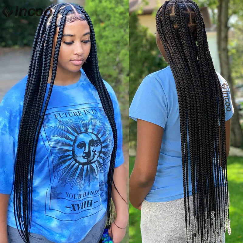 Synthetic Large Box Braided Wigs Jumbo Knotless Full Lace Front Tribal Braids