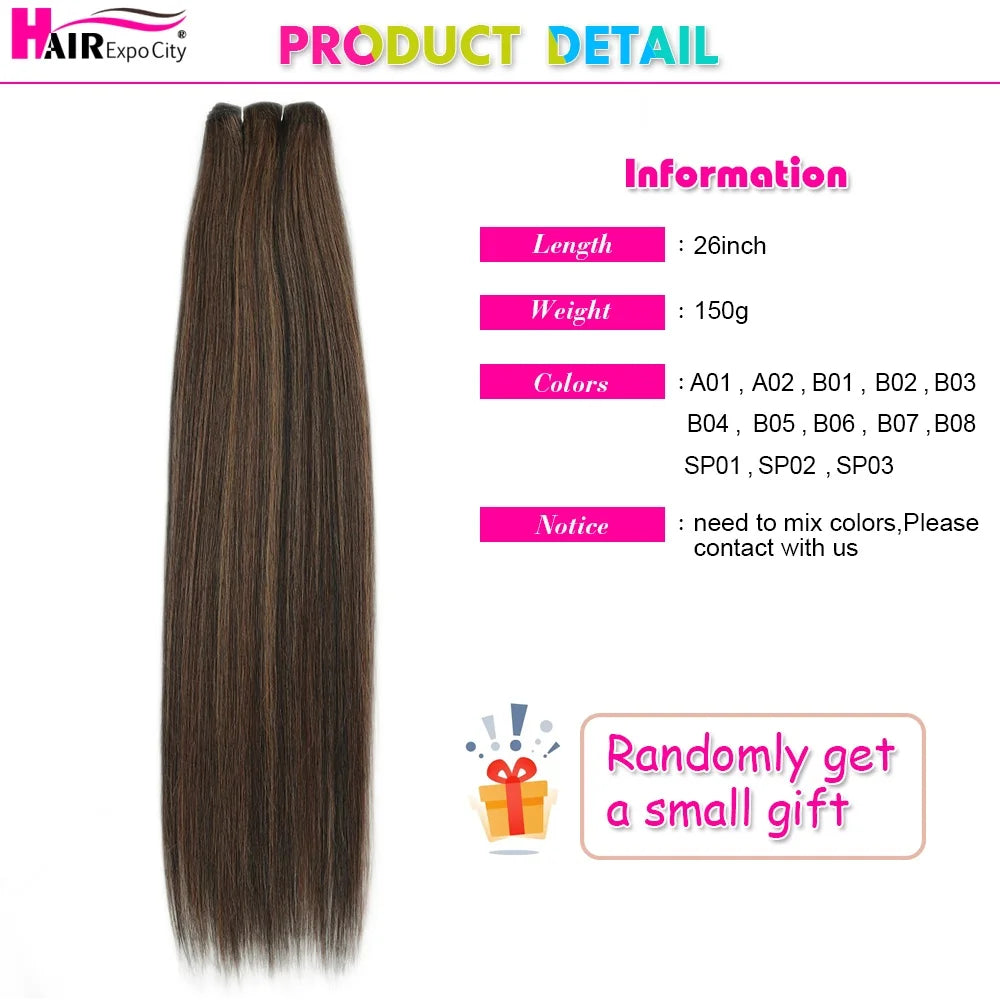 Bone Straight Synthetic Hair Bundles Ombre Blonde Weft Super Long Weave Extensions
