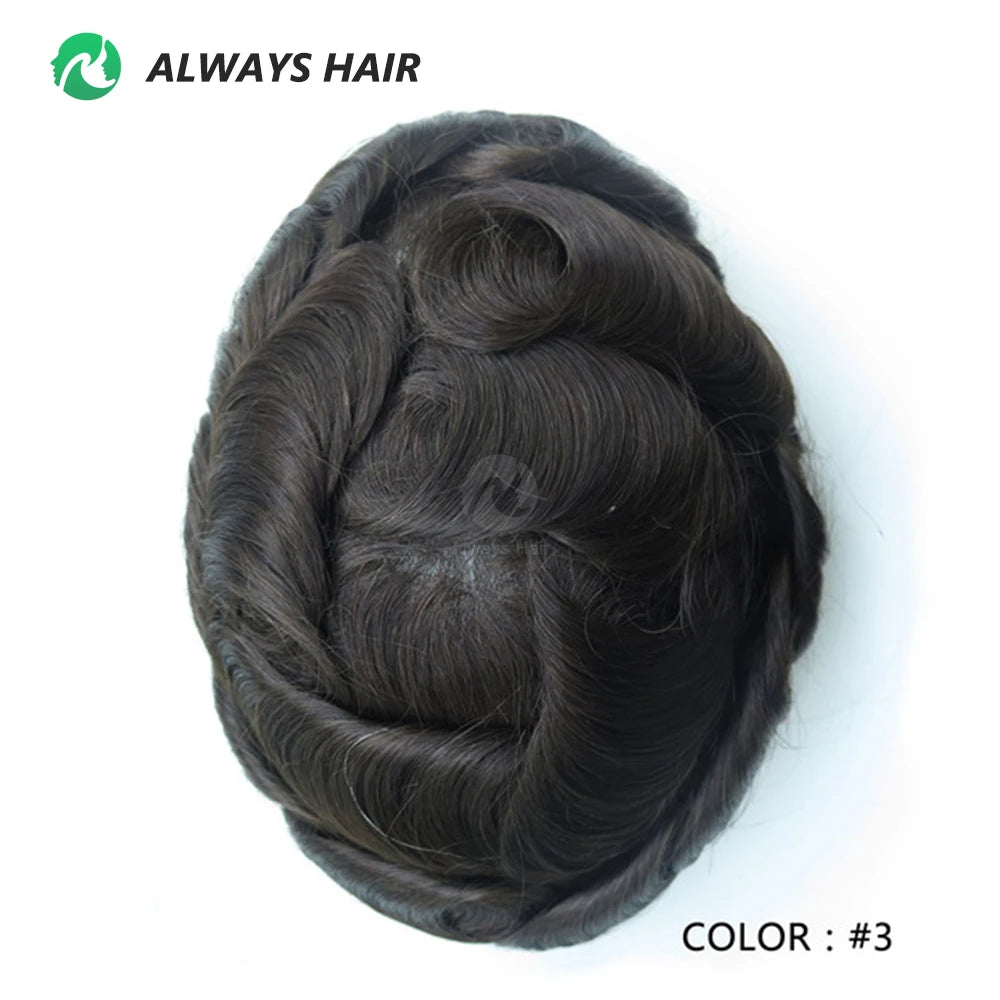 Men's Skin Base Toupee, Capillary Prosthesis, 130% Density, 0.12-0.14mm
