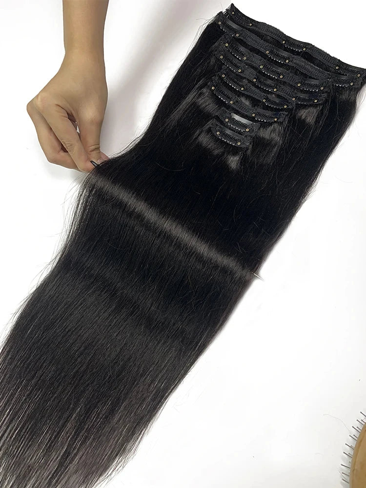 Clip in Hair Extensions Chestnut Brown Double Weft Thick 120G Silky Straight