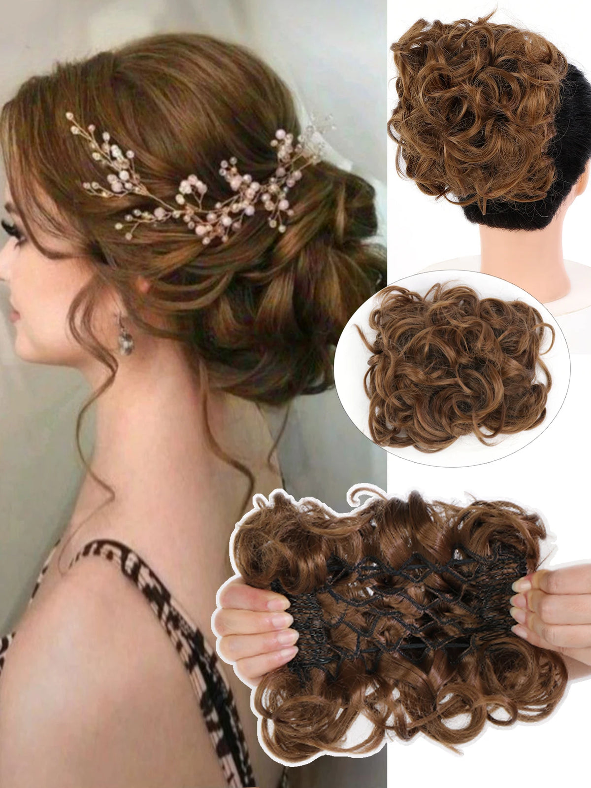 Synthetic Messy Wavy Chignon Black Blonde Hair Bun Hairpiece Extension Fake Comb