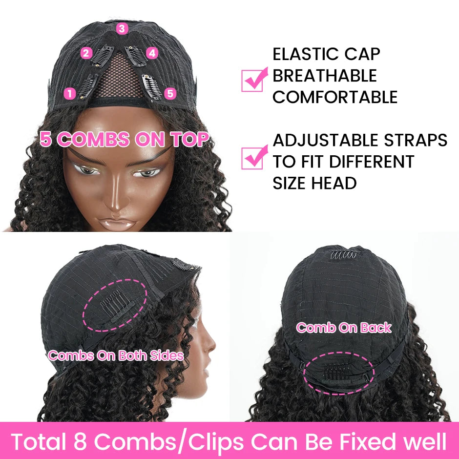 V Part Wig Human Hair Curly No Leave Out Side Mongolian Kinky