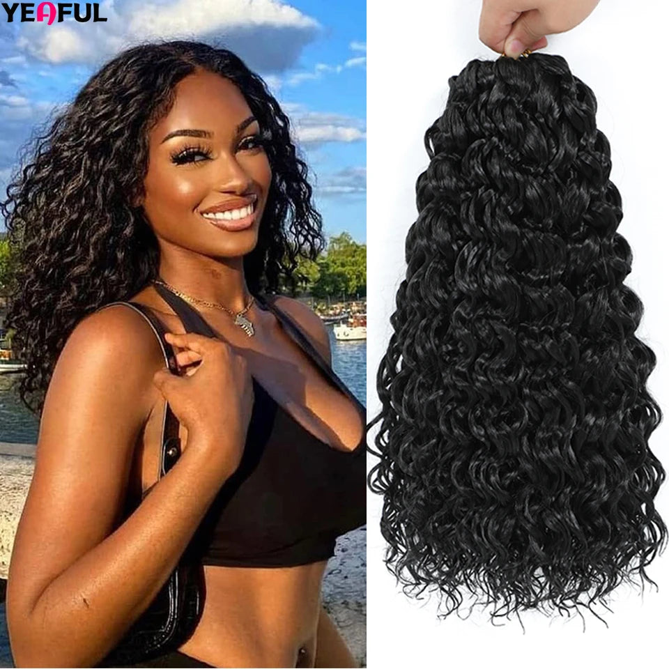 Curl Crochet Hair 14inch 1-8 Packs Ombre Brown Water Wave Curly Braiding
