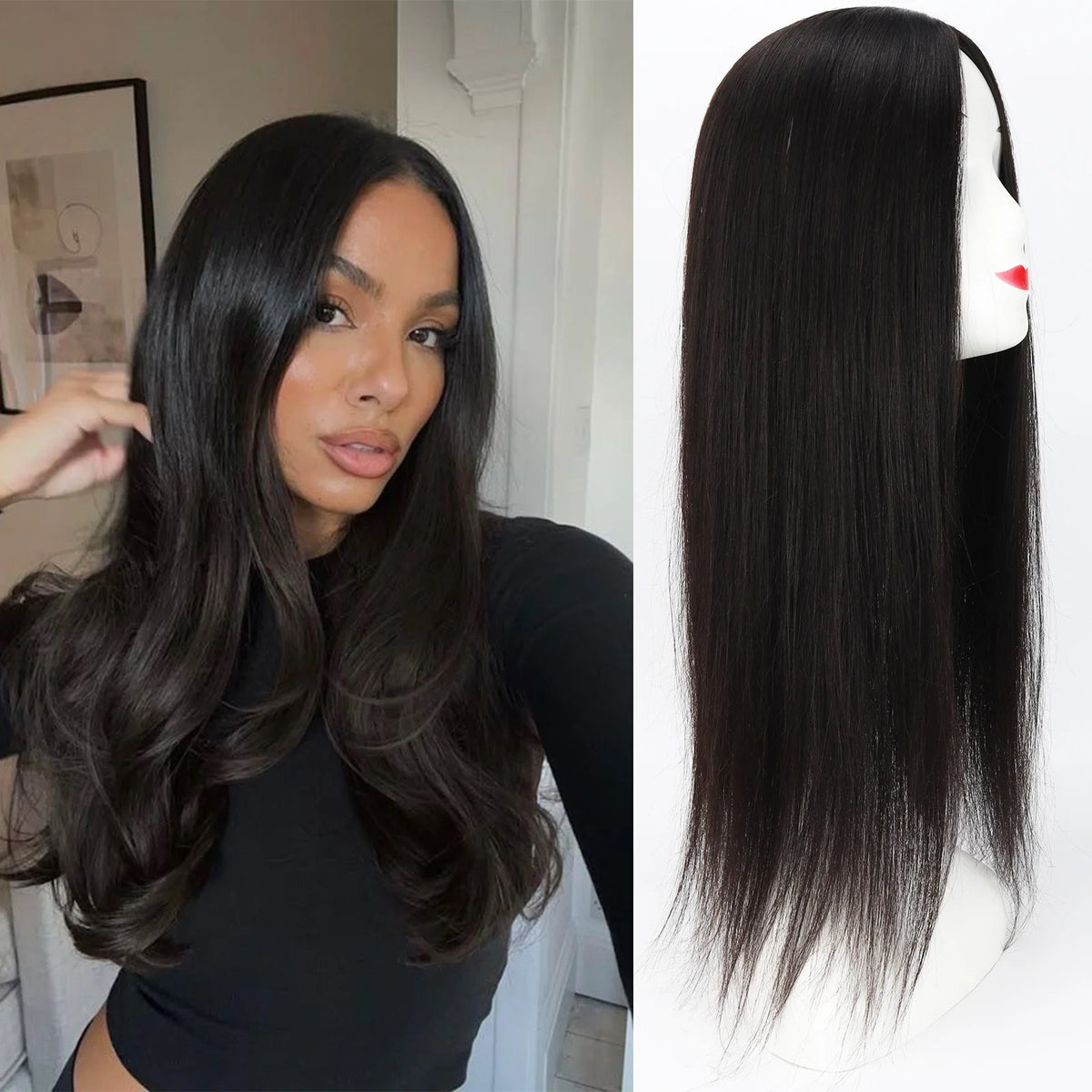150% Density Straight Natural Real Human Hair 15x16cm Silk Base Topper Black