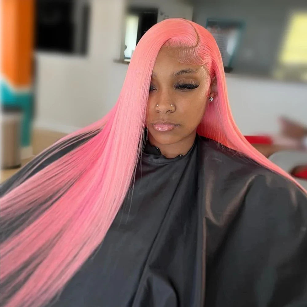 13x4 Pink Wig Lace Front Human Hair Brazilian HD Frontal Pre Plucked