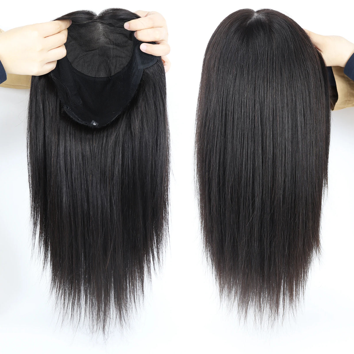 Straight Virgin European Human Hair Silk Top Wig with Bangs — 6x6 Silk Base
