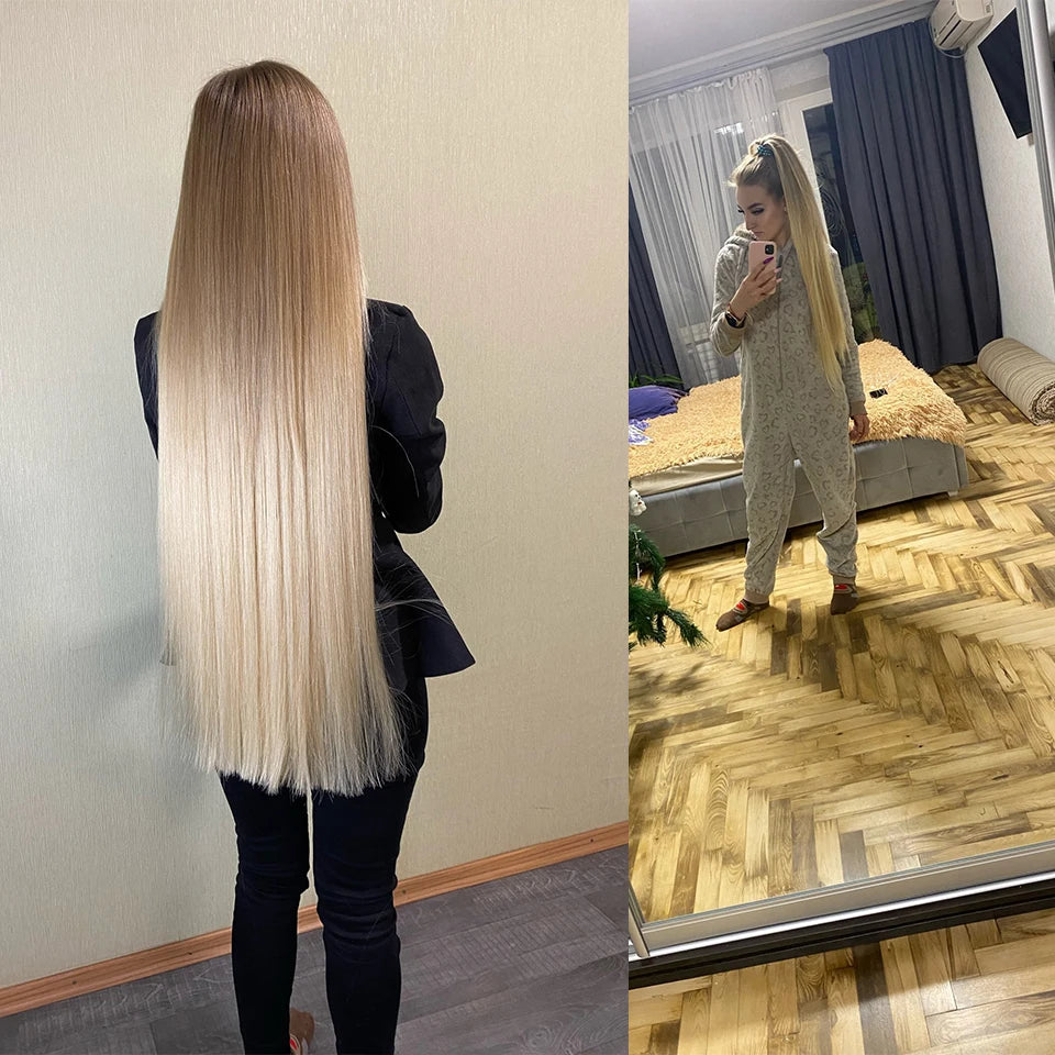 Bone Straight Hair Bundles Salon Natural Extensions Fake Fibers Super Long Synthetic