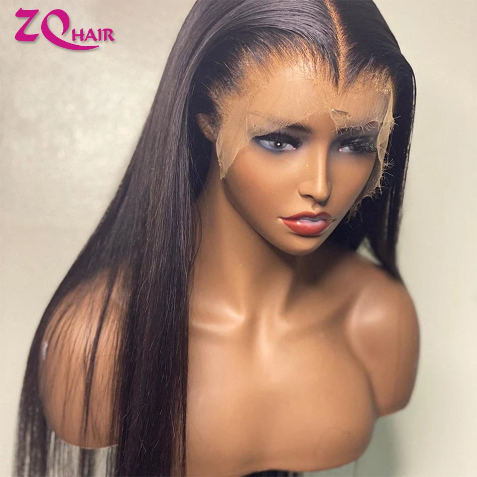 Bone Straight Wigs Human Hair HD Lace Frontal, 13x6 Natural Black Front
